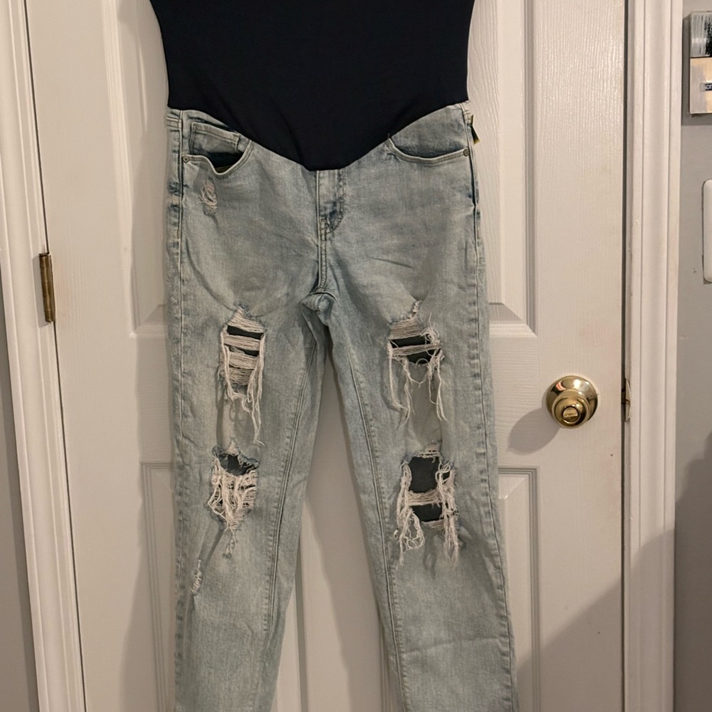 PINK BLUSH Distressed Light Blue Maternity Jeans